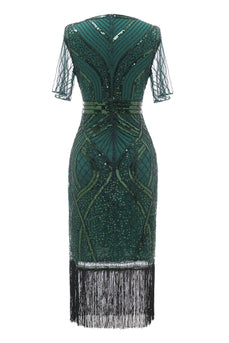 1920s vestido con flecos verde oscuro