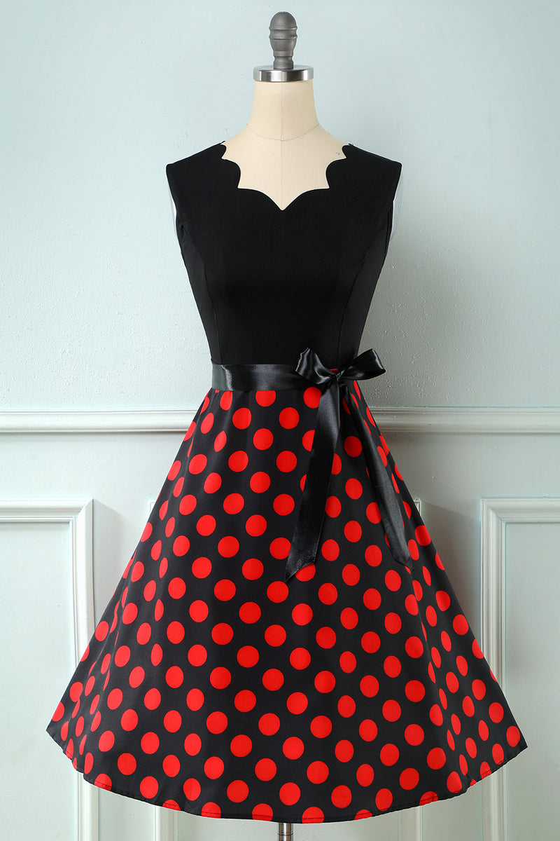 Cargar imagen en el visor de la galería, Red Dots Vintage 1950s Vestido