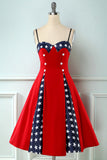 Rojo Patchwork Estrella Impreso Vintage 1950s Vestido