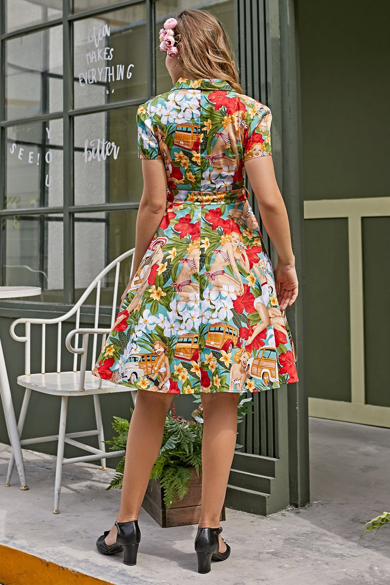 Cargar imagen en el visor de la galería, Vintage impresión 1950s Swing vestido