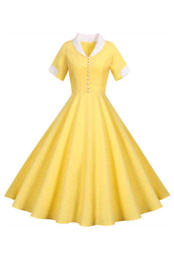 V Cuello 1950s Vestido Swing
