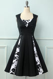 Negro Vestido Vintage Cuello en V