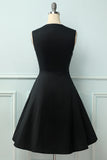 Negro Vestido Vintage Cuello en V