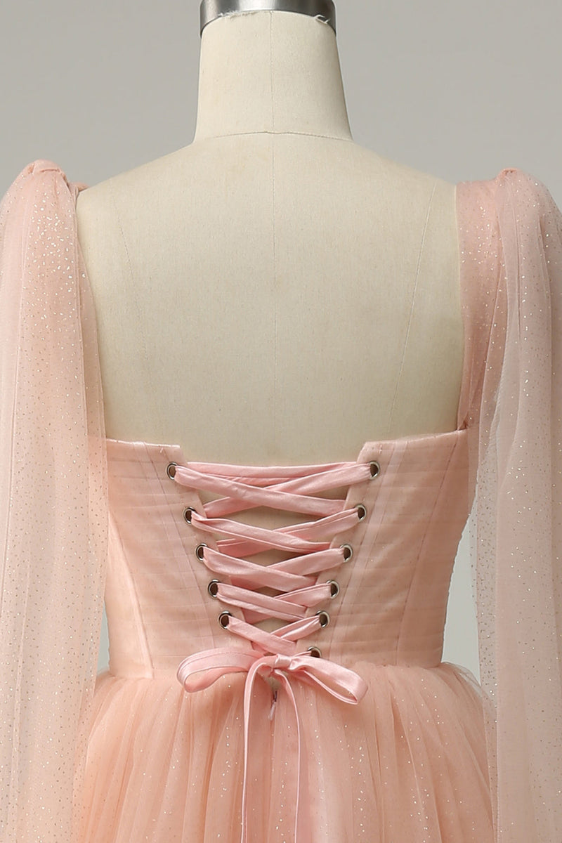 Cargar imagen en el visor de la galería, A Línea Rosa Escote Corazón Midi Vestido de Fiesta