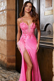 Vestido de fiesta de sirena de lentejuelas con lentejuelas de correas de espagueti rosa con abertura