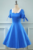 Vintage azul Polka Puntos 1950s Vestido