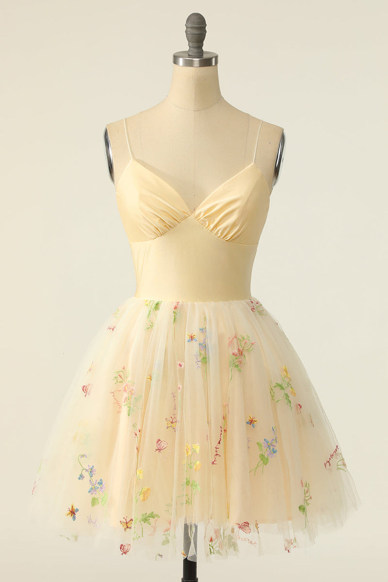 Cargar imagen en el visor de la galería, Champagne Tulle A-line Vestido de cóctel con bordados