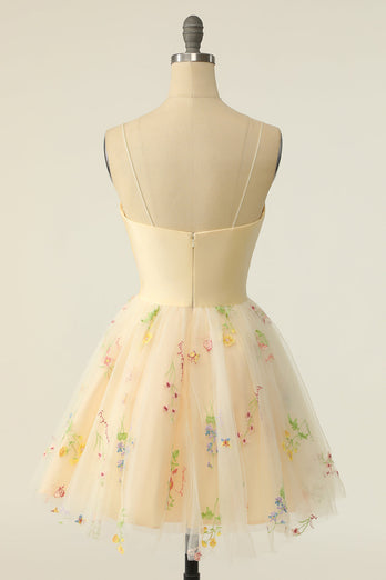 Champagne Tulle A-line Vestido de cóctel con bordados