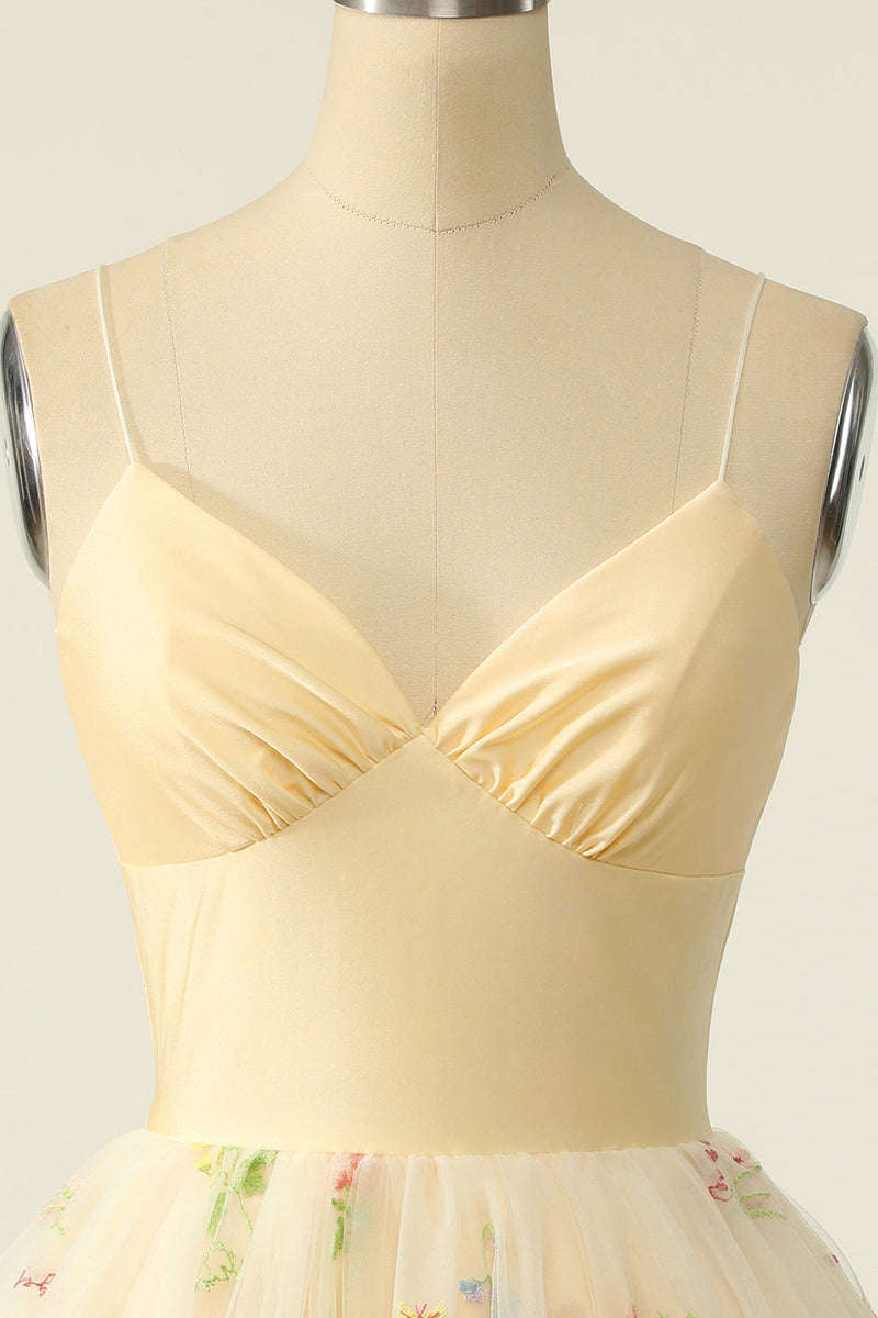 Cargar imagen en el visor de la galería, Champagne Tulle A-line Vestido de cóctel con bordados