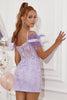 Cargar imagen en el visor de la galería, Vestido de graduación de lavanda fuera del hombro con plumas