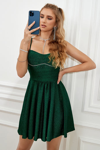 Correas de espagueti verde oscuro escote A Vestido de graduación