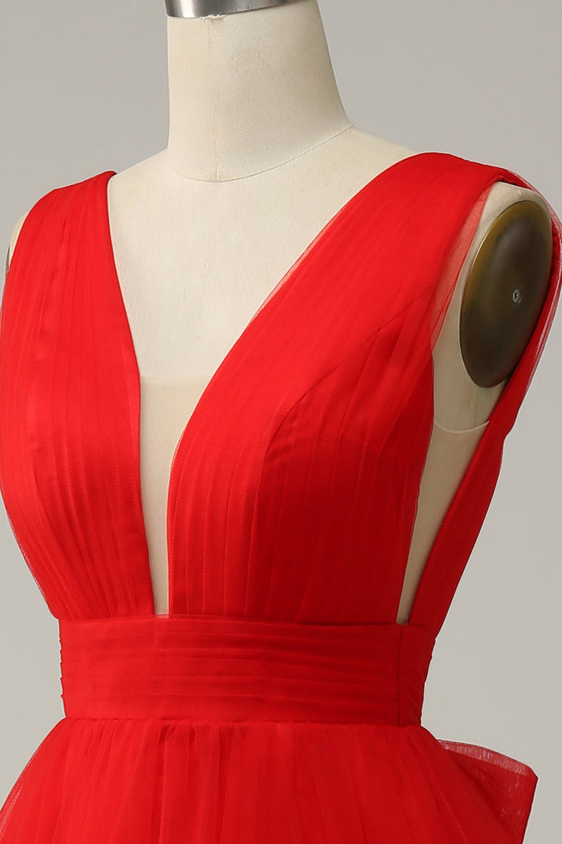 Cargar imagen en el visor de la galería, Línea A Cuello en V Midi Vestido de Fiesta Con Espalda Abierta