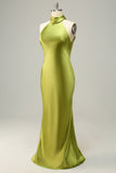 Halter Verde Espalda Abierta Vestido de Dama de Honor