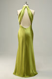 Halter Verde Espalda Abierta Vestido de Dama de Honor