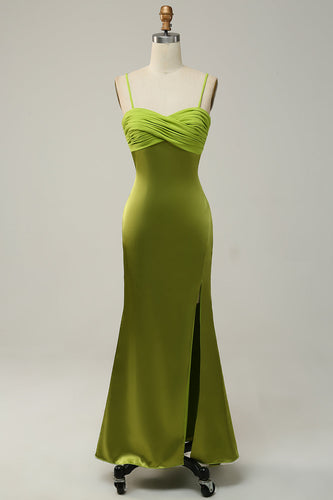 Correas de Espagueti Verde Limón Vestido de Dama de Honor