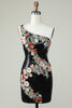 Cargar imagen en el visor de la galería, One Shoulder Black Sequin Beading Homecoming Dress