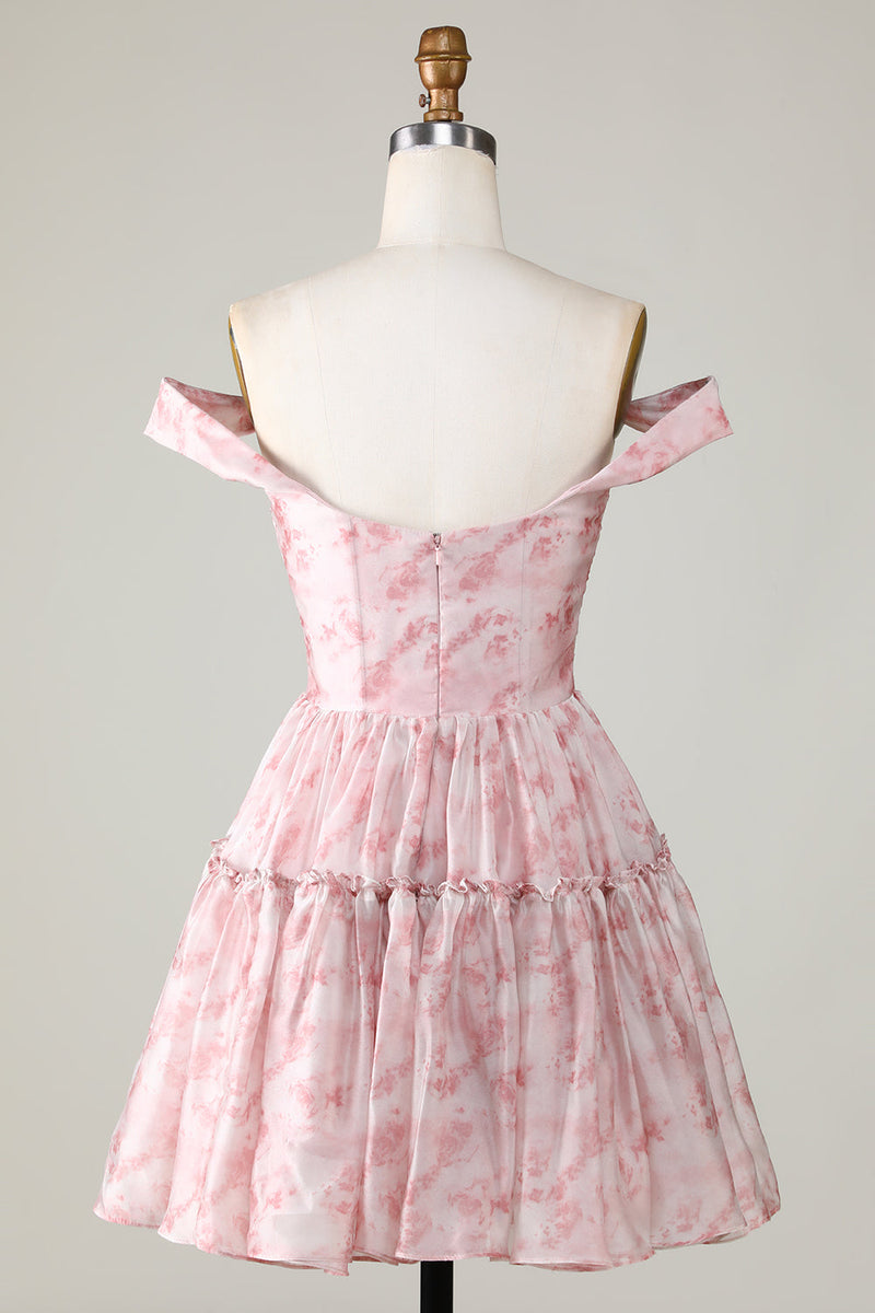 Cargar imagen en el visor de la galería, A Línea Rosa Estampado Vestido Corto de Cóctel
