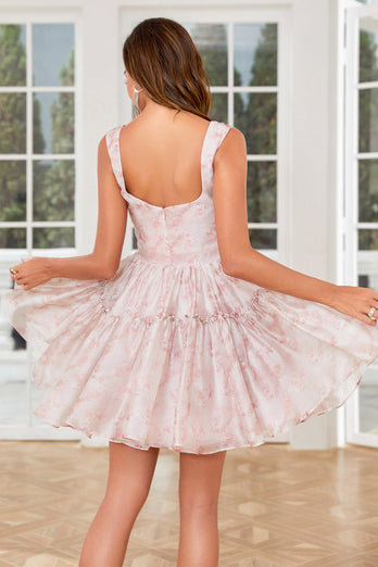 Elegante A Line Sage Printed Short Homecoming Dress