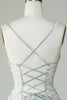 Cargar imagen en el visor de la galería, Dusty Sage Spaghetti Straps Homecoming Dress con Criss Cross Back