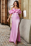 Elegante vestido de fiesta largo rosa de sirena con hombros descubiertos con limo