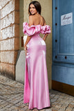 Elegante vestido de fiesta largo rosa de sirena con hombros descubiertos con limo