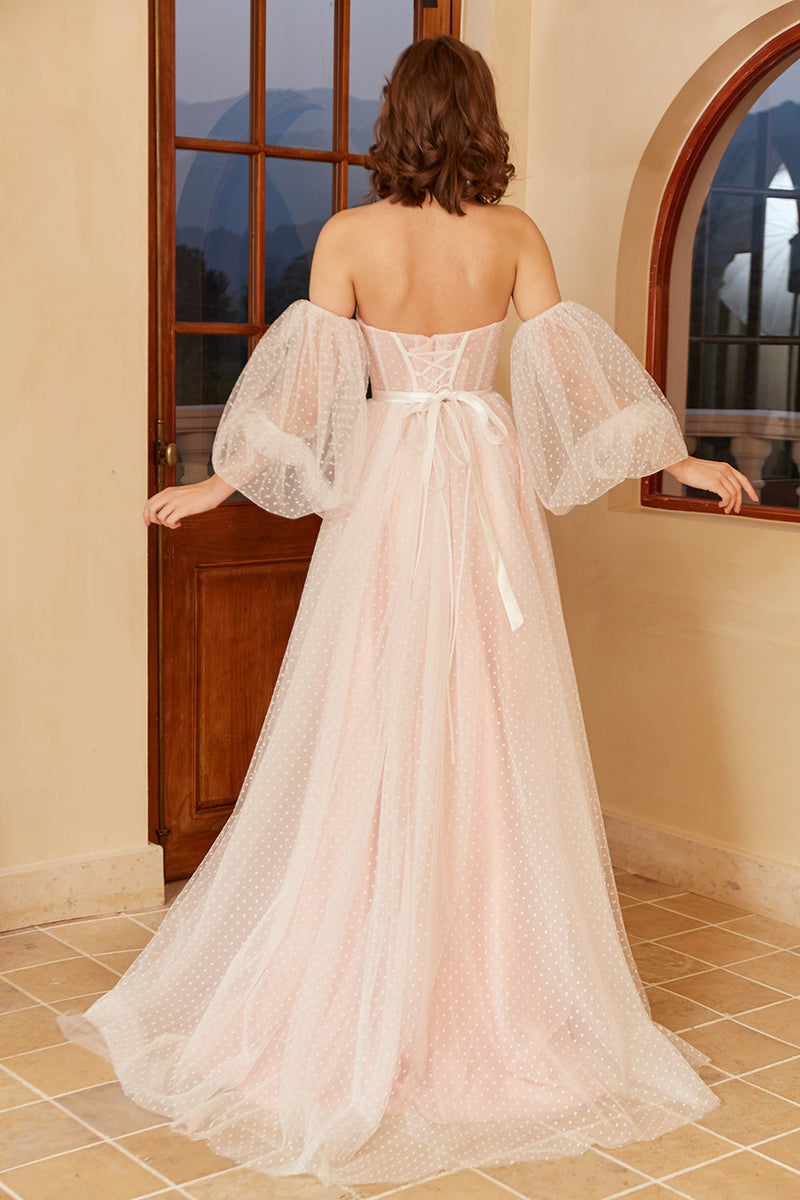 Cargar imagen en el visor de la galería, Vestido de novia de lunares rosas con mangas de hojaldre