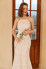 Cargar imagen en el visor de la galería, Sirena Halter Vestido de novia de encaje blanco con tren de barrido