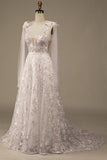 Vestido de novia Ivory V-Neck Lace A-Line con moño