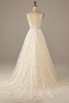 Vestido de novia de encaje de albaricoque brillante