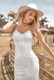 Encantadora sirena Spaghetti Straps Encaje Ivory Vestido de novia con Sweep Train