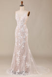 Encantadora sirena Spaghetti Straps Ivory Vestido de novia largo con encaje