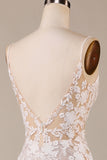 Encantadora sirena Spaghetti Straps Ivory Vestido de novia largo con encaje