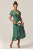Cargar imagen en el visor de la galería, Chraming A Line V-Neck Short Sleeves Eucalyptus Bridesmaid Dress con lazo