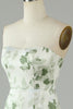 Cargar imagen en el visor de la galería, Vestido de Dama de Honor Verde Estampado Sin Tirantes Asimétrico