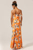Cargar imagen en el visor de la galería, Trendy Mermaid One Shoulder Vestido de dama de honor de flores naranjas estampado