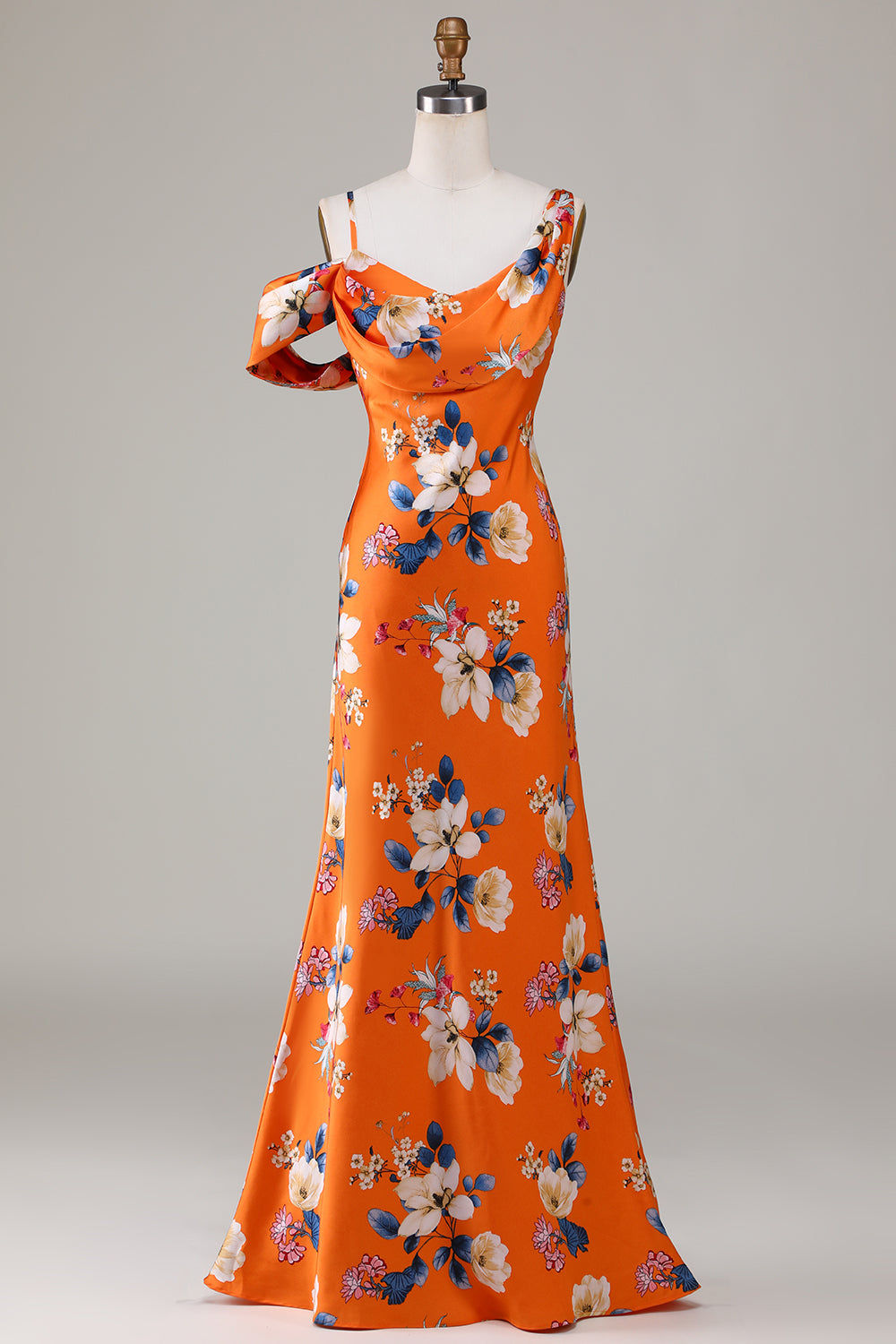 Vestido de Dama de Honor Naranja Estampado Sirena