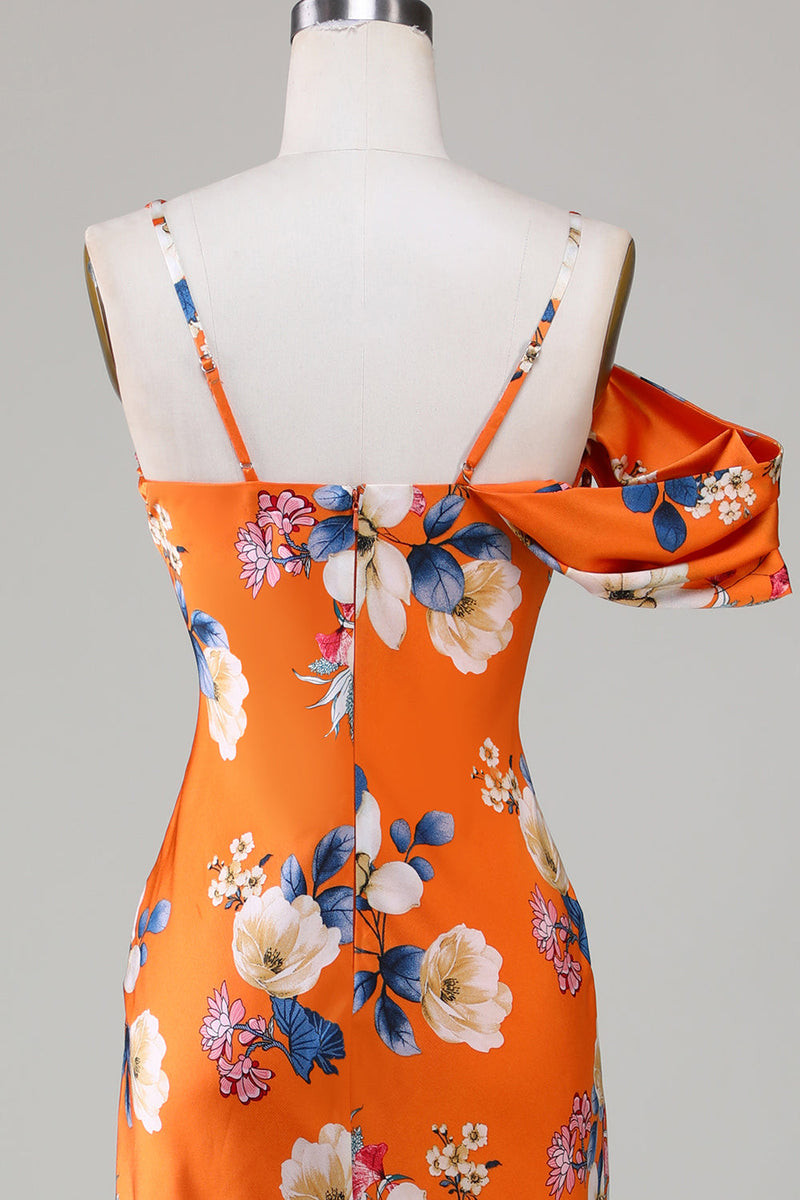 Cargar imagen en el visor de la galería, Vestido de Dama de Honor Naranja Estampado Sirena