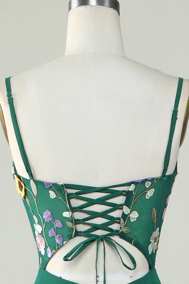 Cargar imagen en el visor de la galería, A-Línea Tirantes de Espagueti Vestido de Dama de Honor Verde Oscuro