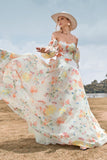 Charming A Line Sweetheart Ivory Floral Sweep Train Bridal Dress con mangas