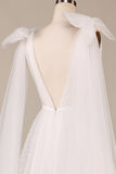 Elegante A Line V cuello marfil desmontable Watteau tren tul vestido de novia