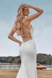 Correas de espagueti simples Vestido de novia blanco con espalda entrecruzada