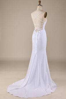 Sirena blanca con cordones en la espalda Sweep Train Vestido de novia