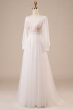 A-Line Tul Beaded Ivory Vestido de novia con mangas