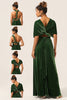 Cargar imagen en el visor de la galería, Elegante A Line V Cuello Verde oscuro Covertible Desgaste Terciopelo Vestido de dama de honor largo
