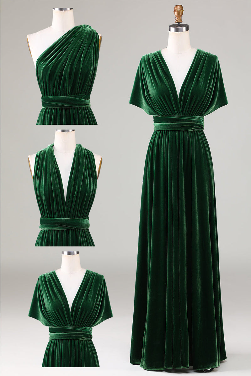 Cargar imagen en el visor de la galería, Verde Oscuro Terciopelo Vestido de Dama de Honor
