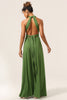 Cargar imagen en el visor de la galería, Encantador A Line Olive Green Spandex Convertible Wear Vestido de dama de honor largo