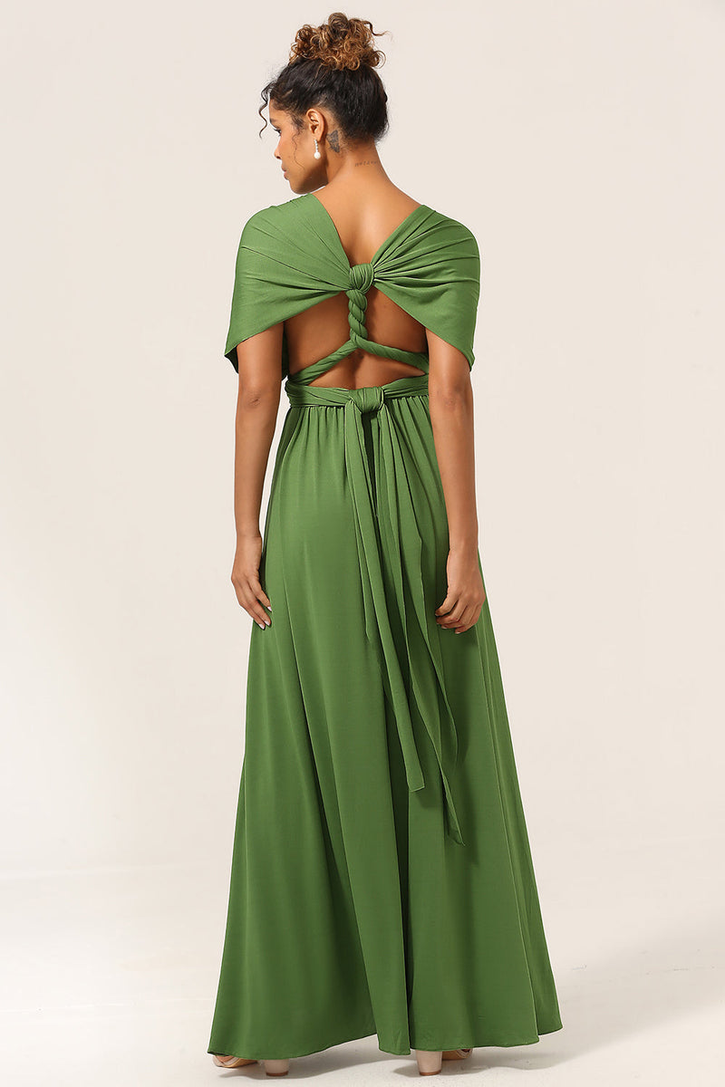 Cargar imagen en el visor de la galería, Encantador A Line Olive Green Spandex Convertible Wear Vestido de dama de honor largo