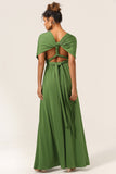Encantador A Line Olive Green Spandex Convertible Wear Vestido de dama de honor largo