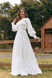 Vestido de novia boho de manga larga marfil con encaje