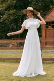 Vestido de novia boho de gasa marfil vintage con encaje